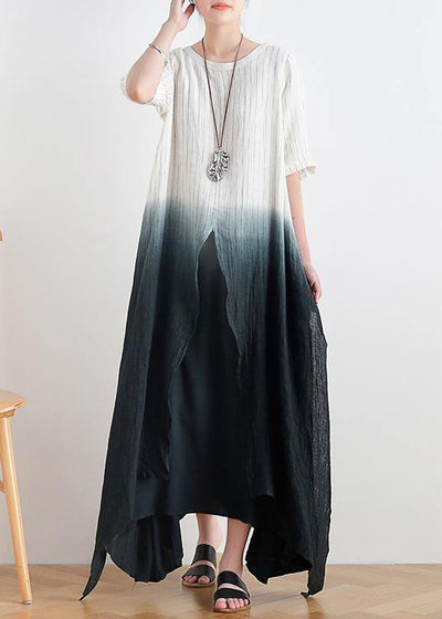 New gradient design irregular hem robe pure linen dress - bagstylebliss