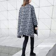 New gray Leopard Coats plus size v neck pockets Winter coat 2024 side open coat