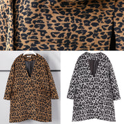 Neue graue Leopardenmäntel plus V-Ausschnitt Taschen Wintermantel 2021 seitlich offener Mantel