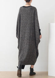 New gray wool dress plus size o neck asymmetric long dress - bagstylebliss