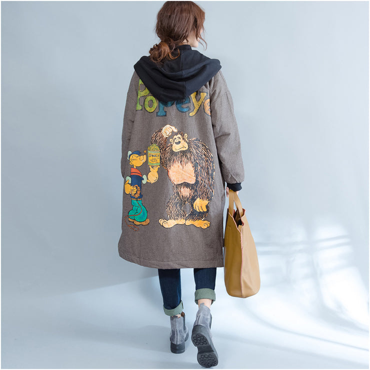 New khaki prints women parka casual hooded warm winter coat fine thick winter coats