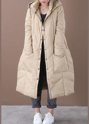 New khaki warm winter coat trendy plus size snow jackets hooded Button Down Casual overcoat - bagstylebliss