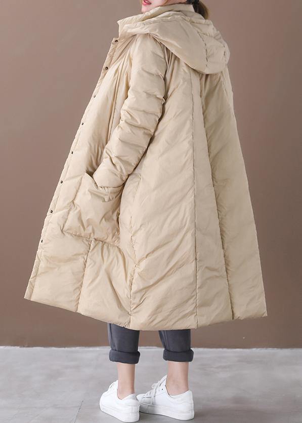 New khaki warm winter coat trendy plus size snow jackets hooded Button Down Casual overcoat - bagstylebliss