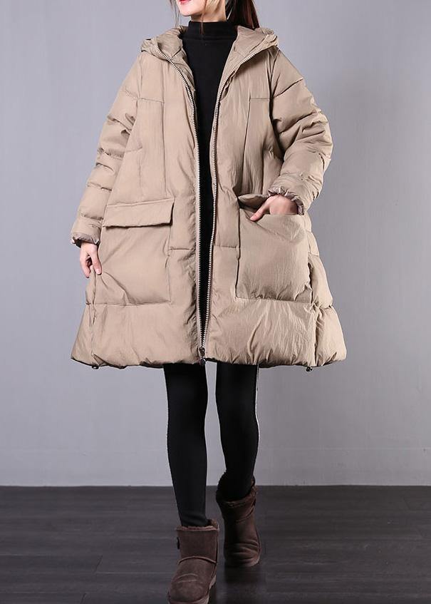 New khaki winter coats casual snow jackets hooded zippered winter coats - bagstylebliss