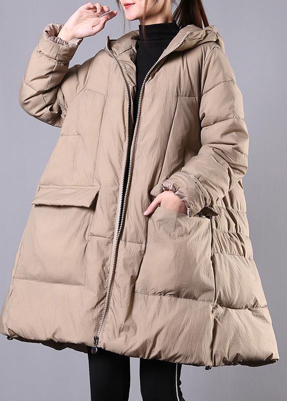 New khaki winter coats casual snow jackets hooded zippered winter coats - bagstylebliss