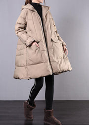 New khaki winter coats casual snow jackets hooded zippered winter coats - bagstylebliss