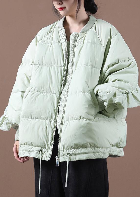 New light green duck down coat plus size clothing down jacket stand collar Ruffles Fine Jackets - bagstylebliss