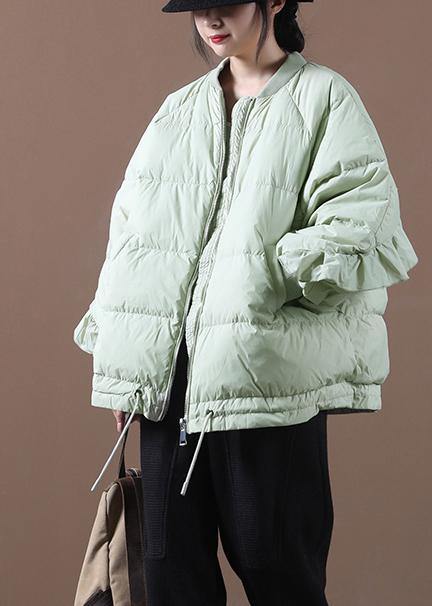 New light green duck down coat plus size clothing down jacket stand collar Ruffles Fine Jackets - bagstylebliss