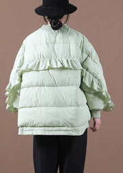 New light green duck down coat plus size clothing down jacket stand collar Ruffles Fine Jackets - bagstylebliss