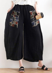 New linen black patch women's loose plus size nine-point pants - bagstylebliss