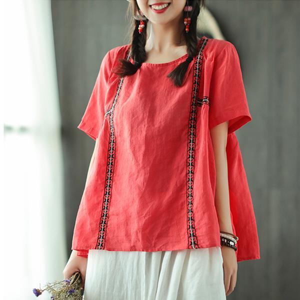 New linen blouse Loose fitting Loose Pleated Ramie Casual Women Pullover Blouse