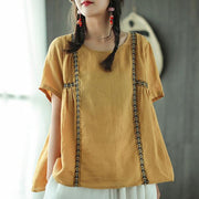 New linen blouse Loose fitting Loose Pleated Ramie Casual Women Pullover Blouse