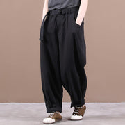 New loose large size literary belt pure black casual pants women - bagstylebliss