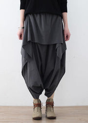 New original design gray literary irregular asymmetric wide-legged casual cropped trousers - bagstylebliss