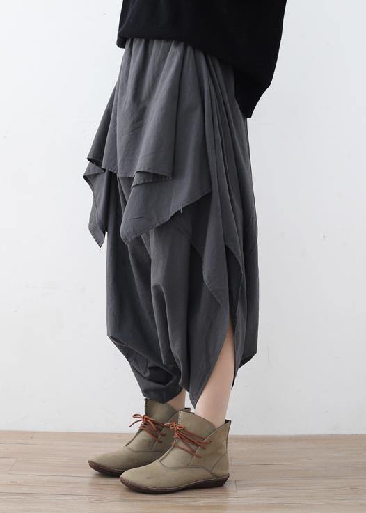 New original design gray literary irregular asymmetric wide-legged casual cropped trousers - bagstylebliss