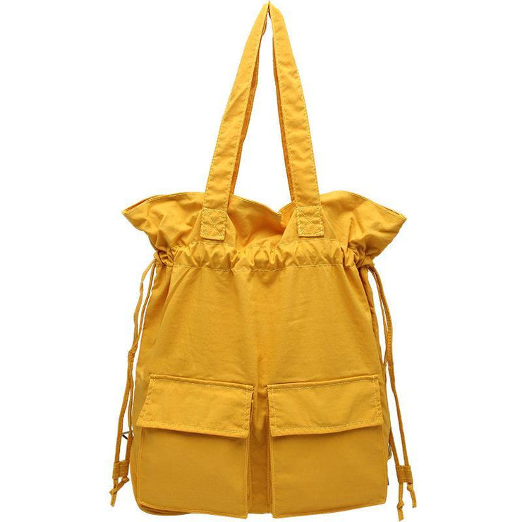 New outfit Design Double Front Pockets Simple Drawstring yellow Backpacks - bagstylebliss