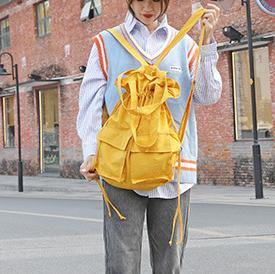 New outfit Design Double Front Pockets Simple Drawstring yellow Backpacks - bagstylebliss