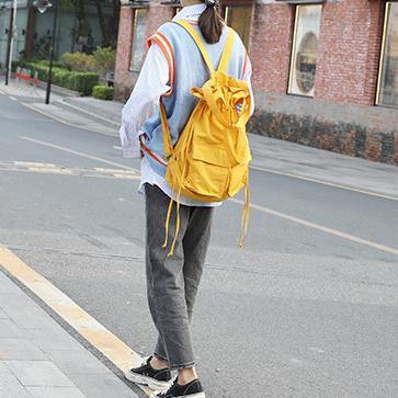 New outfit Design Double Front Pockets Simple Drawstring yellow Backpacks - bagstylebliss