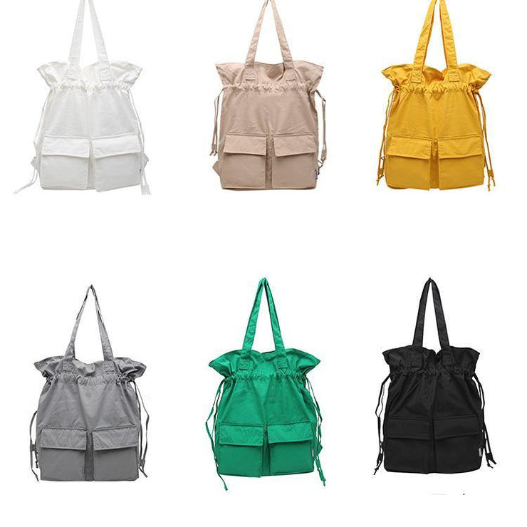 New outfit Design Double Front Pockets Simple Drawstring yellow Backpacks - bagstylebliss