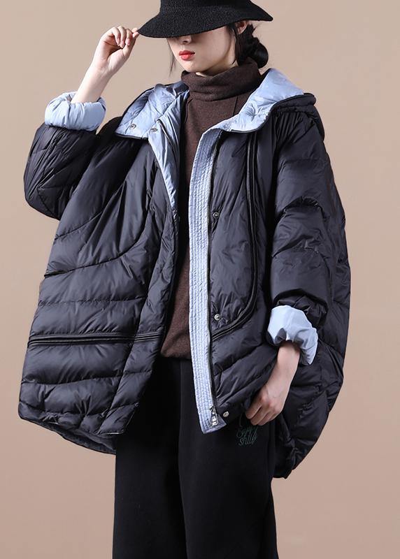 New oversize snow jackets black hooded pockets warm winter coat - bagstylebliss
