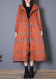 New oversized Jackets & Coats fall red prints hooded coat - bagstylebliss