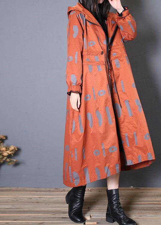 New oversized Jackets & Coats fall red prints hooded coat - bagstylebliss