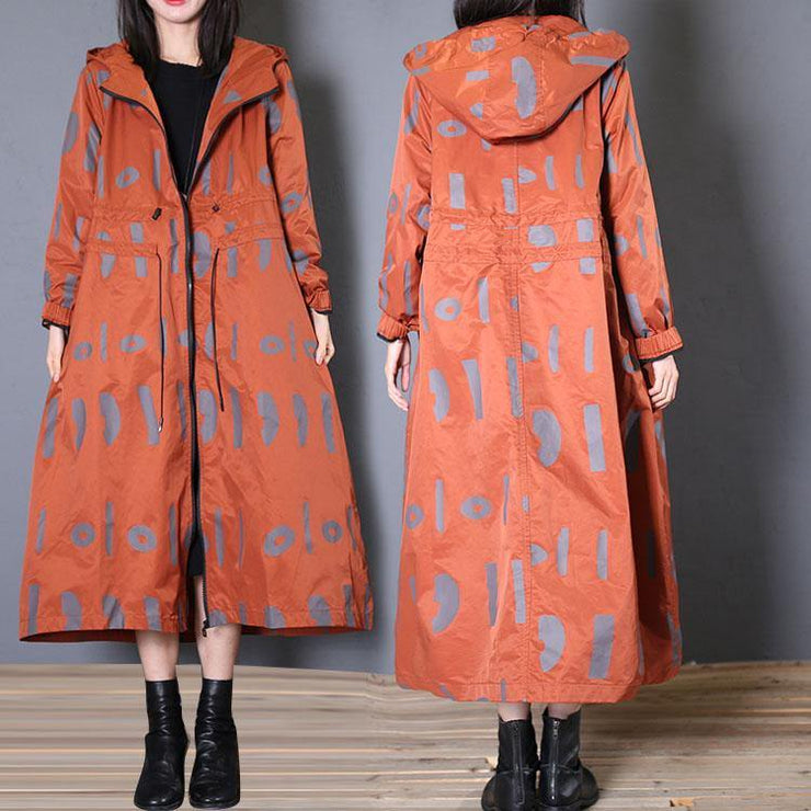 New oversized Jackets & Coats fall red prints hooded coat - bagstylebliss