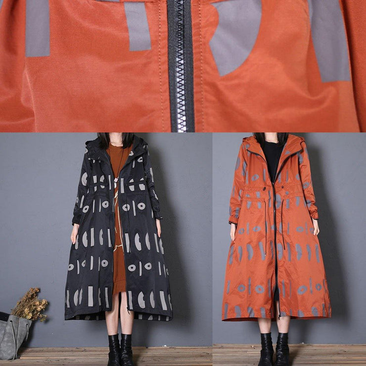 New oversized Jackets & Coats fall red prints hooded coat - bagstylebliss