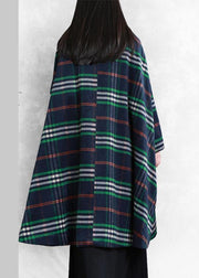 New oversized Winter coat fall coat blue plaid Peter pan Collar woolen overcoat - bagstylebliss