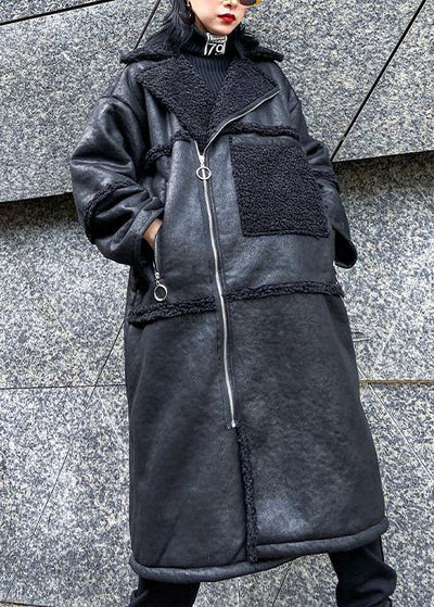 New oversized long jackets winter coats black zippered wool overcoat - bagstylebliss