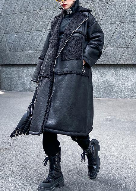 New oversized long jackets winter coats black zippered wool overcoat - bagstylebliss