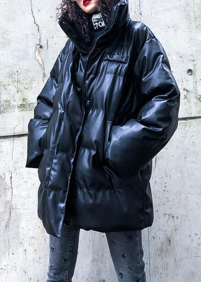 New oversized warm winter coat black high neck Button women parka - bagstylebliss