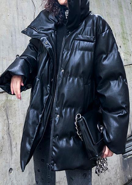 New oversized warm winter coat black high neck Button women parka - bagstylebliss