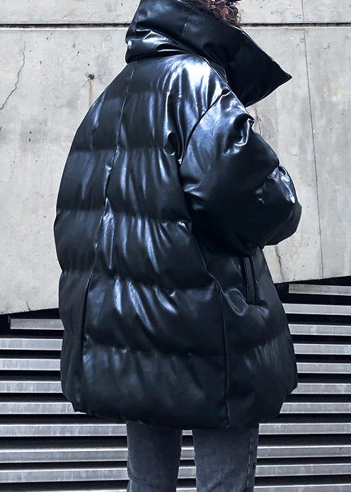 New oversized warm winter coat black high neck Button women parka - bagstylebliss