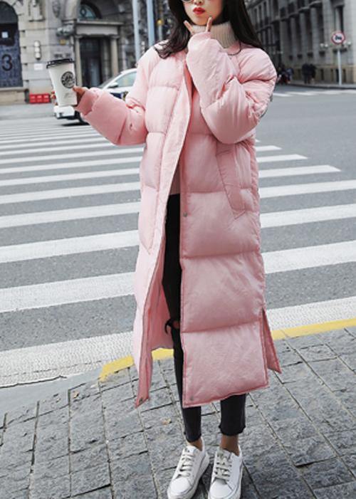 New pink warm winter coat trendy plus size down jacket o neck pockets Casual winter outwear - bagstylebliss