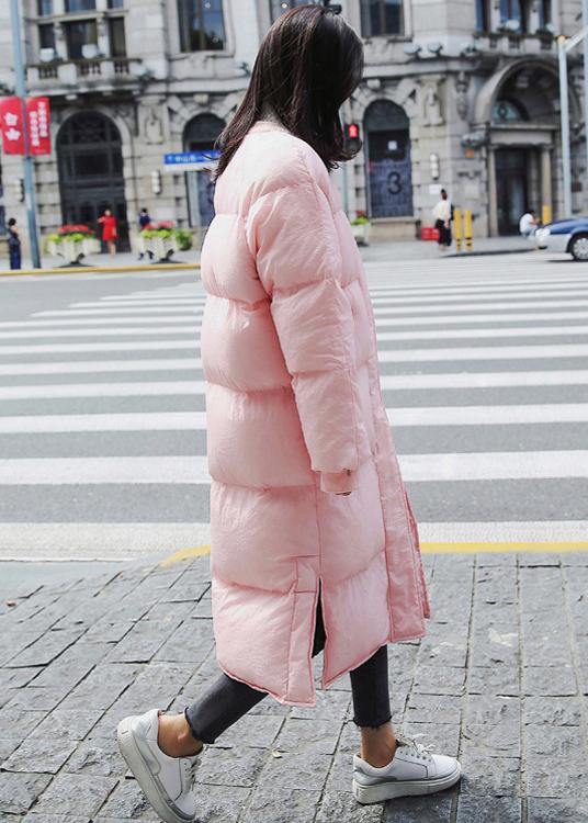 New pink warm winter coat trendy plus size down jacket o neck pockets Casual winter outwear - bagstylebliss