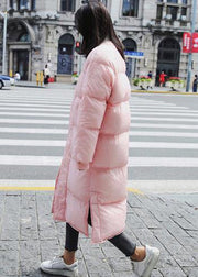 New pink warm winter coat trendy plus size down jacket o neck pockets Casual winter outwear - bagstylebliss