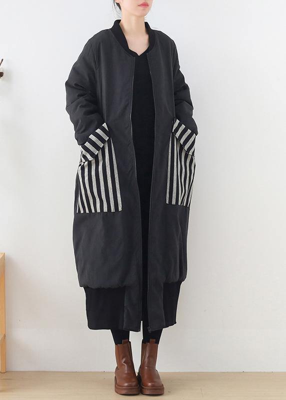 New plus size Coats winter outwear black o neck pockets coat - bagstylebliss