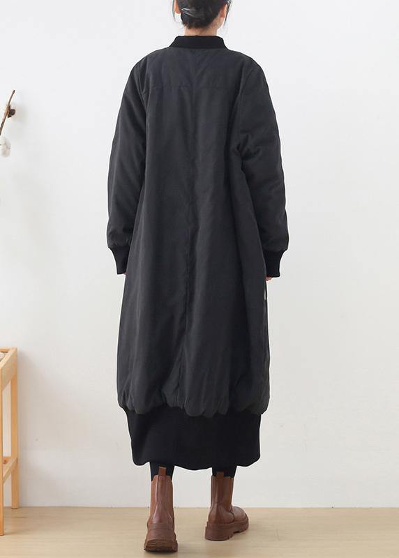 New plus size Coats winter outwear black o neck pockets coat - bagstylebliss