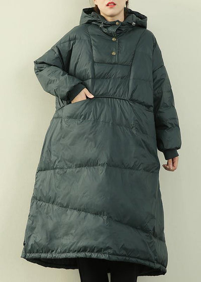 New plus size clothing down overcoat green hooded Button Down goose Down coat - bagstylebliss