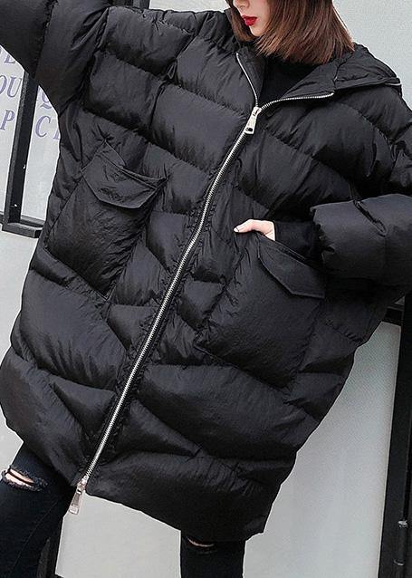 New plus size clothing snow jackets big pockets coats black hooded zippered winter outwear - bagstylebliss