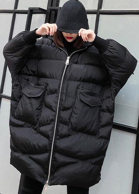 New plus size clothing snow jackets big pockets coats black hooded zippered winter outwear - bagstylebliss