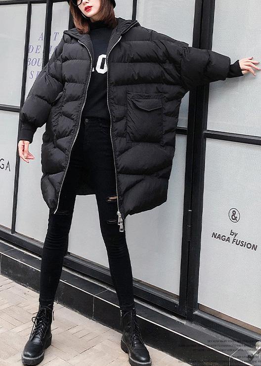 New plus size clothing snow jackets big pockets coats black hooded zippered winter outwear - bagstylebliss