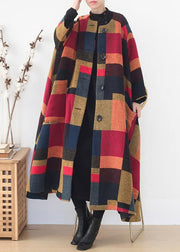 New plus size clothing trench coat  outwear yellow plaid o neck exra large hem wool coat - bagstylebliss