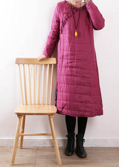 New plus size clothing winter jacket Chinese Button winter coats rose side open casual outfit - bagstylebliss