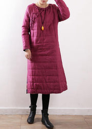 New plus size clothing winter jacket Chinese Button winter coats rose side open casual outfit - bagstylebliss
