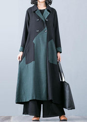 New plus size long coat fall jacket green patchwork double breast Coats Women - bagstylebliss