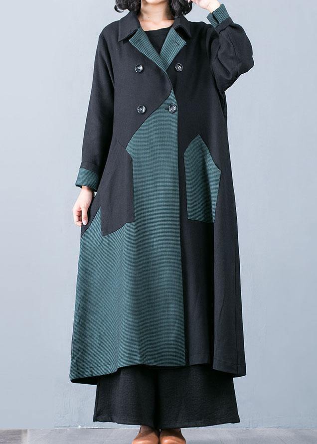 New plus size long coat fall jacket green patchwork double breast Coats Women - bagstylebliss