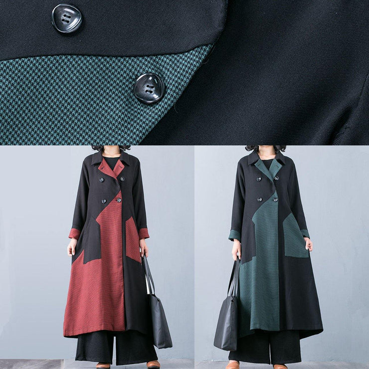 New plus size long coat fall jacket green patchwork double breast Coats Women - bagstylebliss