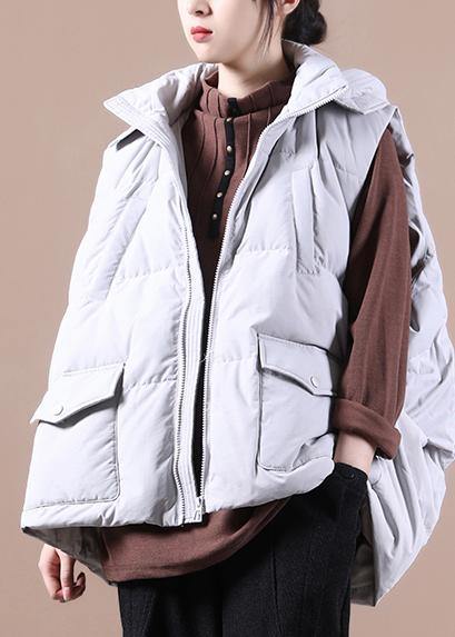 New plus size snow jackets Jackets light gray stand collar pockets duck down Vest - bagstylebliss